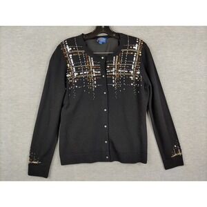 Pendleton Womens Sweater Small Black Knit Merino Wool Sequin Retro Glam Cardigan